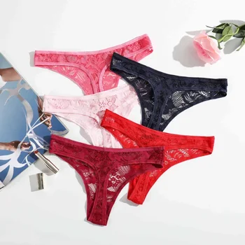 여성용 섹시한 레이스 속옷, 통기성, 편안한 단색 T-팬츠, 로우웨이스트 속옷, 편안한 끈 팬츠
