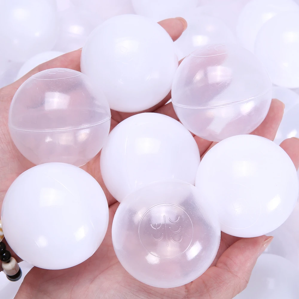 100pcs BPA Free Plastic Ball Pit Ball Ocean Ball with Bag White and Transparent for Kids Pool Tent Party