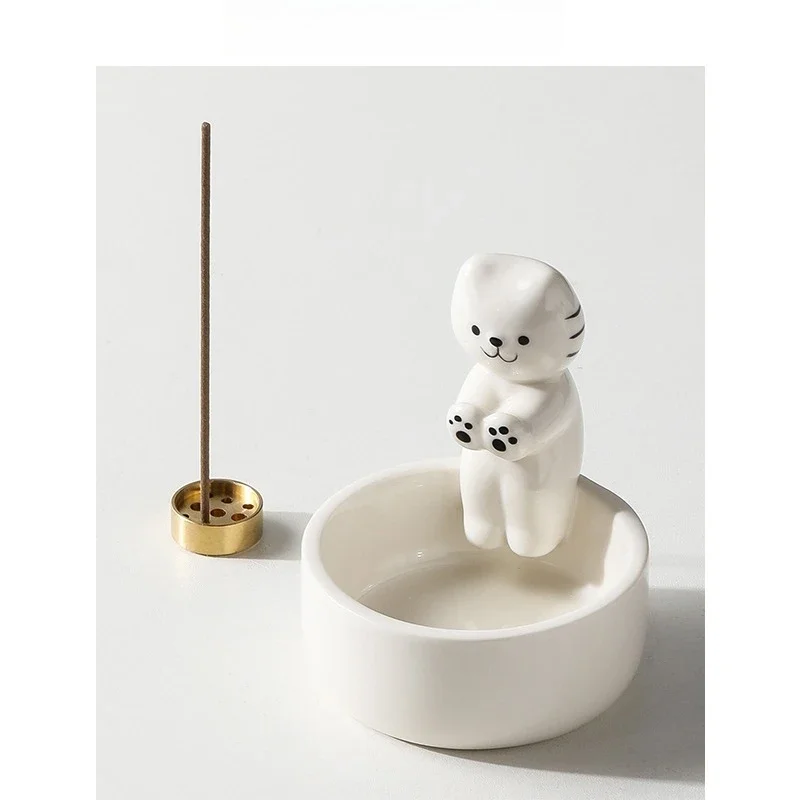 Cute Cartoon Kitty Incense Holder, Adorable Cat Design Ceramic Incense Burner for Stick Incense, Kawaii Decor & Birthday Gift