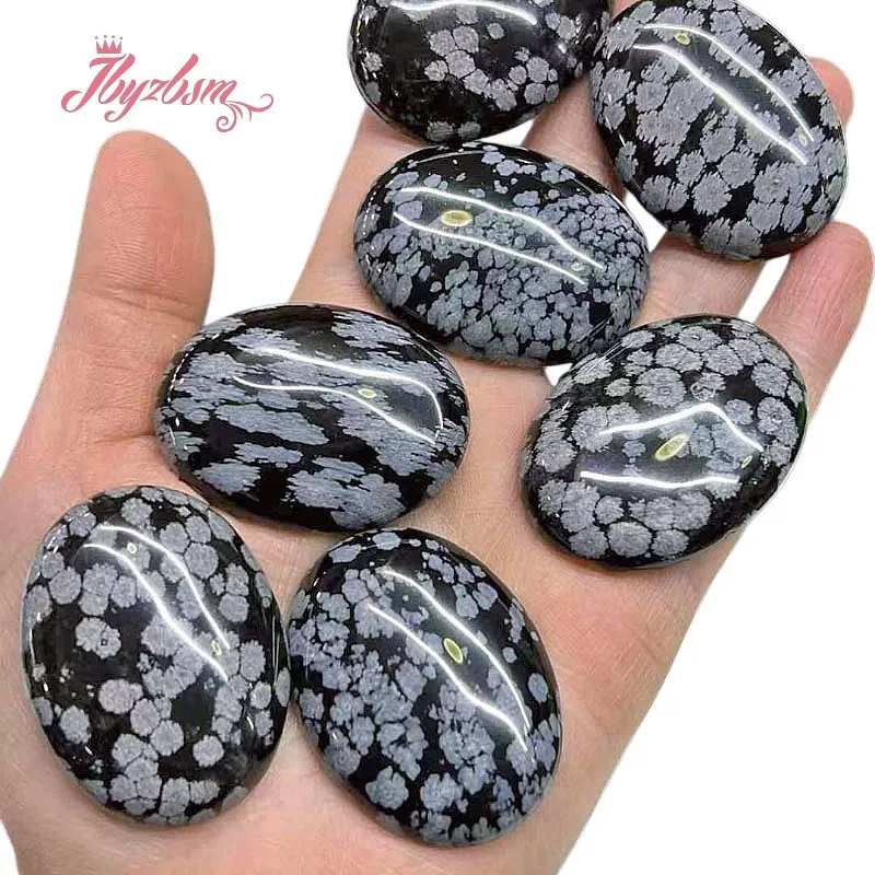 Natural Snowflak Obsidian Cabochon Flatback Dome Undrilled Stone Beads for DIY Necklce Bracelet Earring Ring Jewelry Making 5 Pc