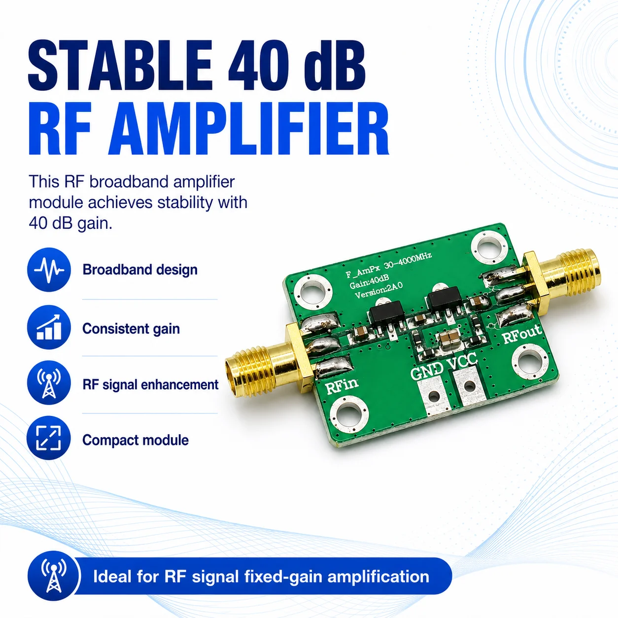 NEU 30-4000 MHz HF-Breitbandverstärkerverstärkung 40 dB rauscharmer Verstärker LNA-Board-Module DC 5 V 50 Ω für FM HF VHFf/UHF – Detail 7