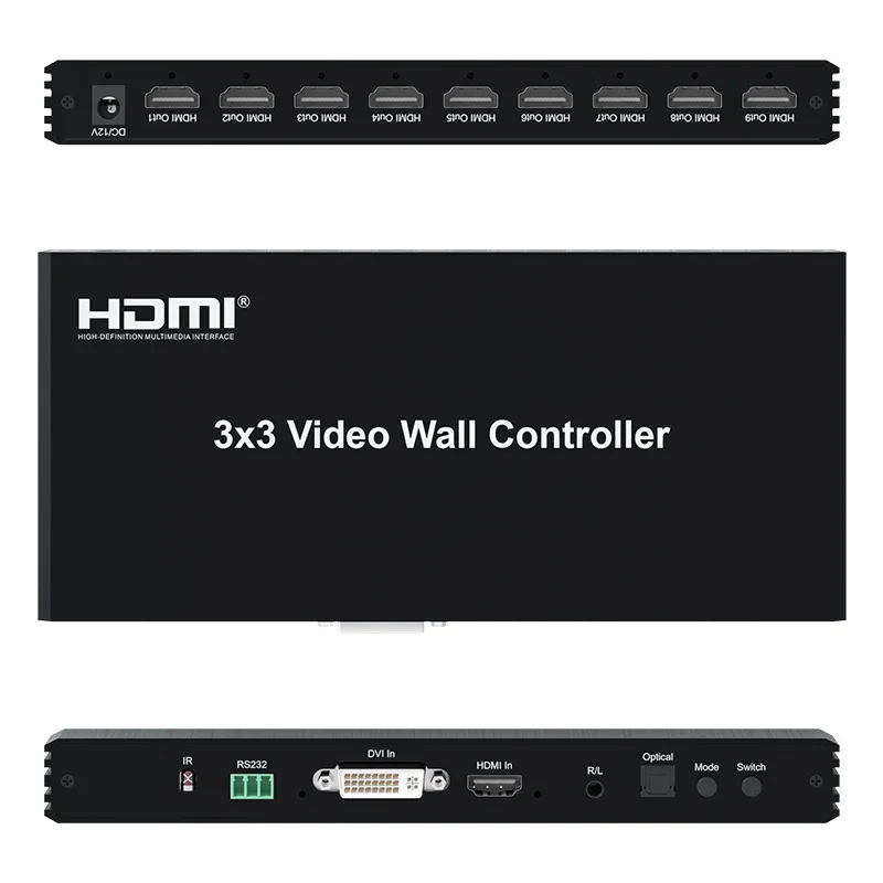 2026 DT-7091 Multi Video Screen Processor Splicer 3x3 9 Screen 1080P 60Hz HDMI DVI TV Video Wall Controller