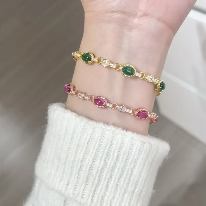 

Оригинальный эффектный винтажный зеленый браслет для женщин, блестящие розовые кристаллы, браслеты высокого качества, обручальные свадебные украшения, подарок