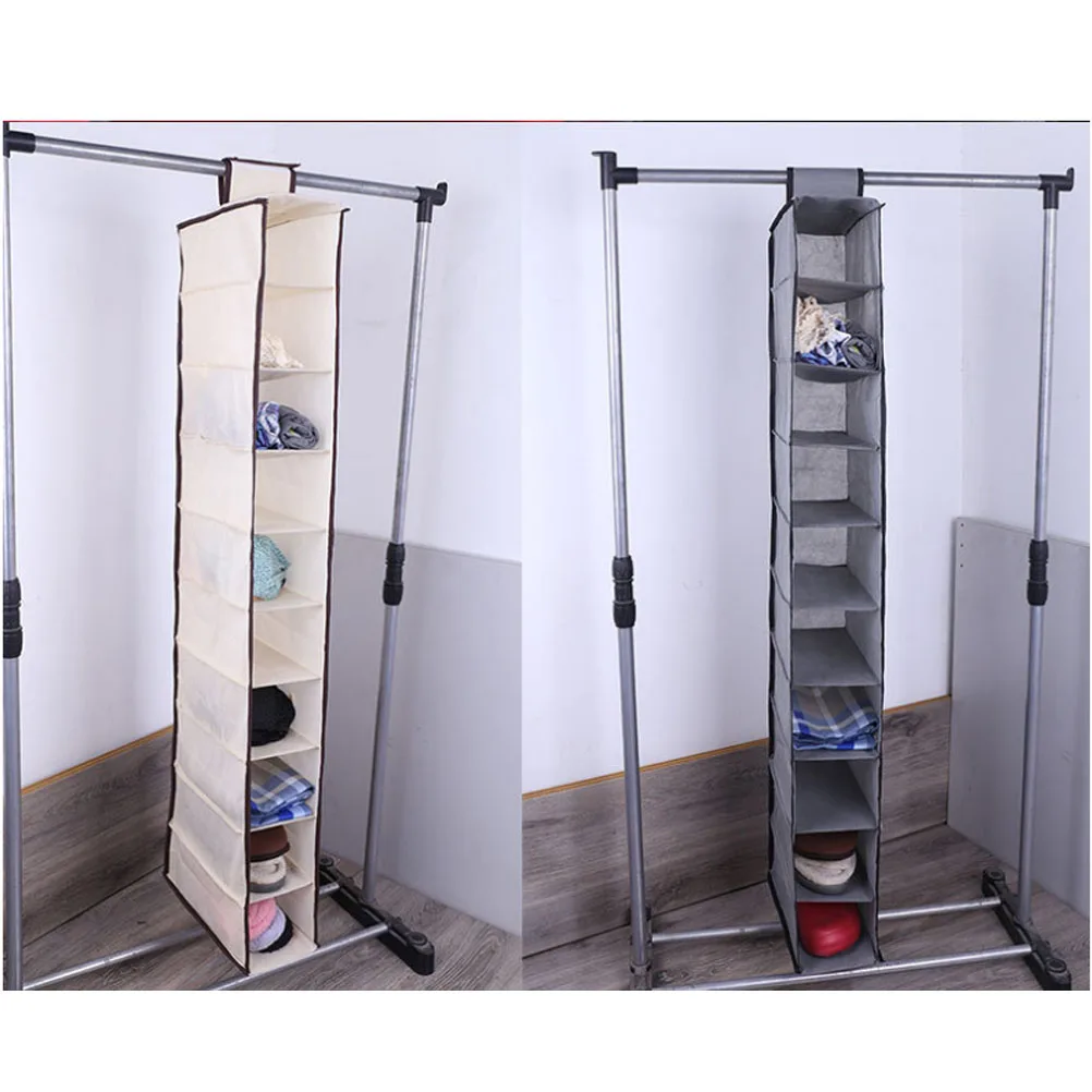 

10 Layers 30X15X120Cm Non-Woven Hanging Storage Bag Foldable Closet Organizer For Clothes Shoes Hats Home Bedroom Use Beige