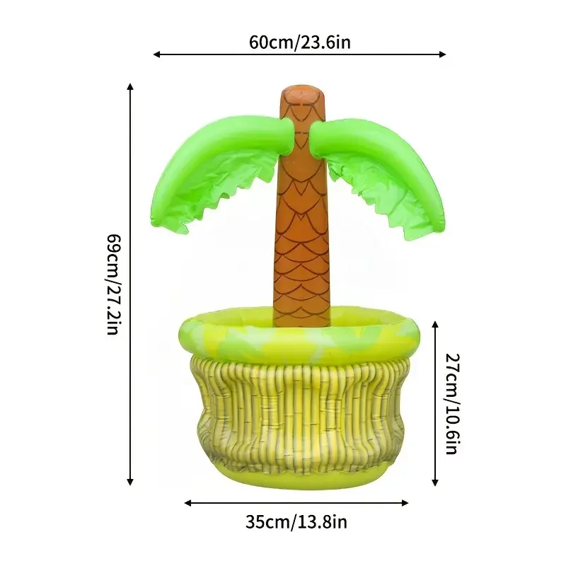 مبرد شجرة النخيل القابل للنفخ على شكل نمر مائي، دلو مشروبات لحفلات حمام السباحة الاستوائية البلاستيكية، مشروبات خلفية خارجية وصينية طعام