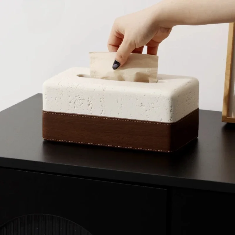 Creative Stone Ceramic Tissue Box High-end Exquisite Living Room Desktop Ornaments Luxury Style Paper Drawing Storage Box