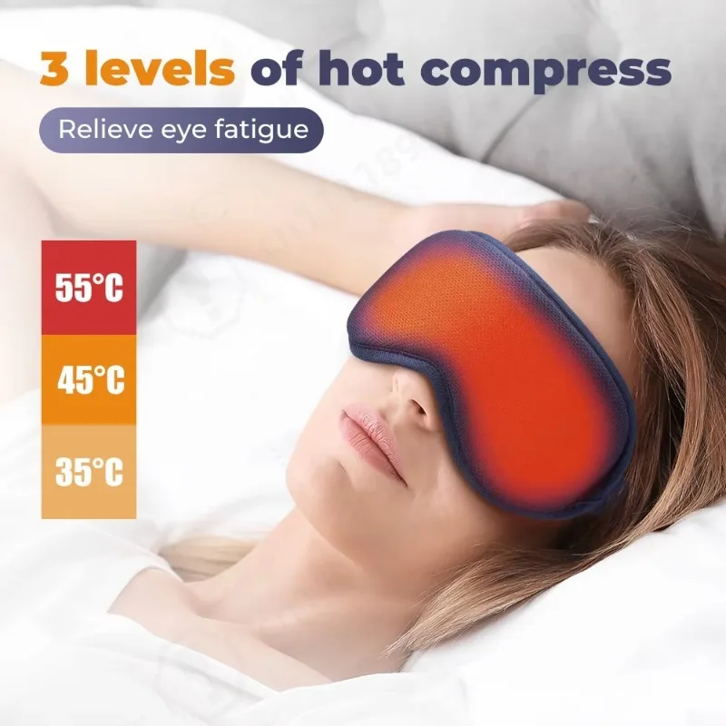USB Heated Eye Mask, 3‑Level Temperature 6‑Mode Vibration, Warm Compress Eye Massager for Relieve Eye Fatigue