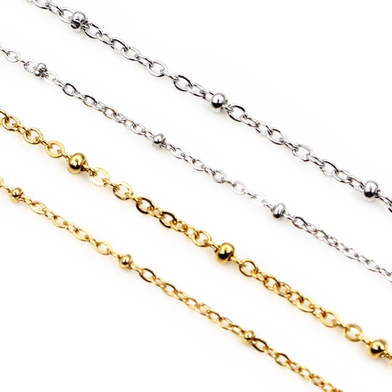 5 Meters Never Fade Stainless Steel Gold Plated Cross Ball Necklace Chains For DIY Jewelry Findings Making Handmade Supplies