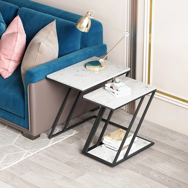Nordic rock slab edge few light luxury living room small apartment small coffee table sofa corner few modern simple combination