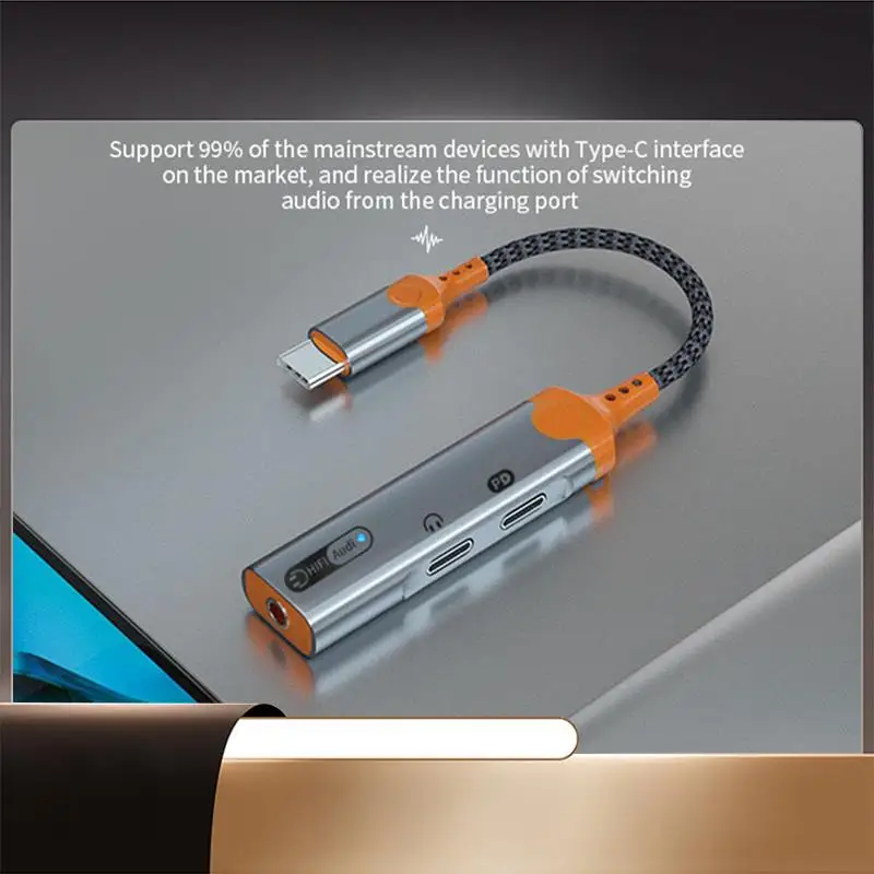 

1 шт. PD60W разветвитель для быстрой зарядки, конвертер для наушников типа C на ЦАП 3,5 мм, аудио, двойной тип C A-N35R