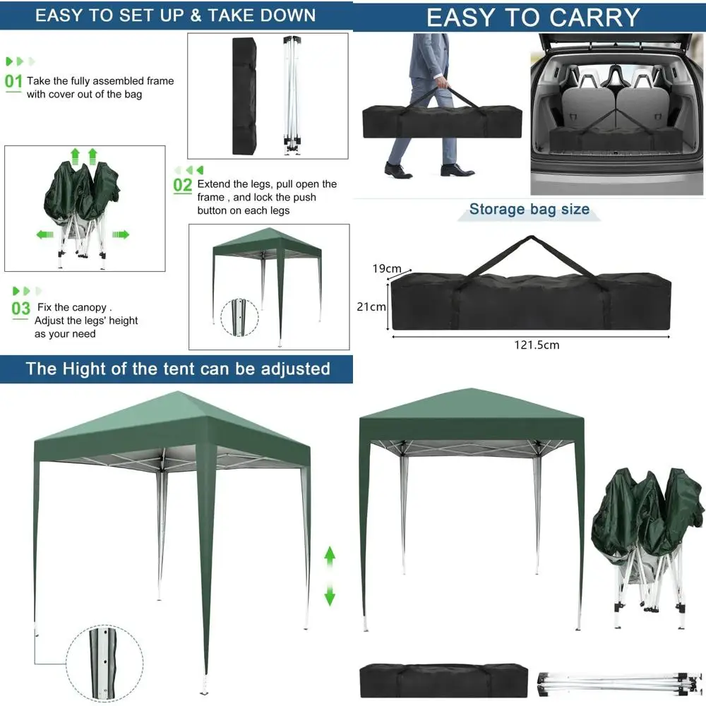 

Зеленый быстросборный шатер 6.5x6.5 футов, портативное уличное укрытие с сумкой для переноски для мероприятий, вечеринок и кемпинга