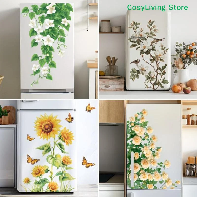 [CL]Elegant Magnolia Refrigerator Sticker Self-Adhesive Removable Waterproof Wall Decal Kitchen Appliances Stickers Home Decor