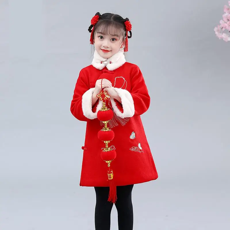 

Winter Kids Perform Costumes New Year Dress kids Chinese Lovely Tang Suit Children Embroidery Thick And Quilted