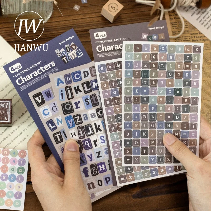 JIANWU Vintage Number Letter Label Landscape Material Collage Scrapbooking Sticker Creative DIY Journal Stationery