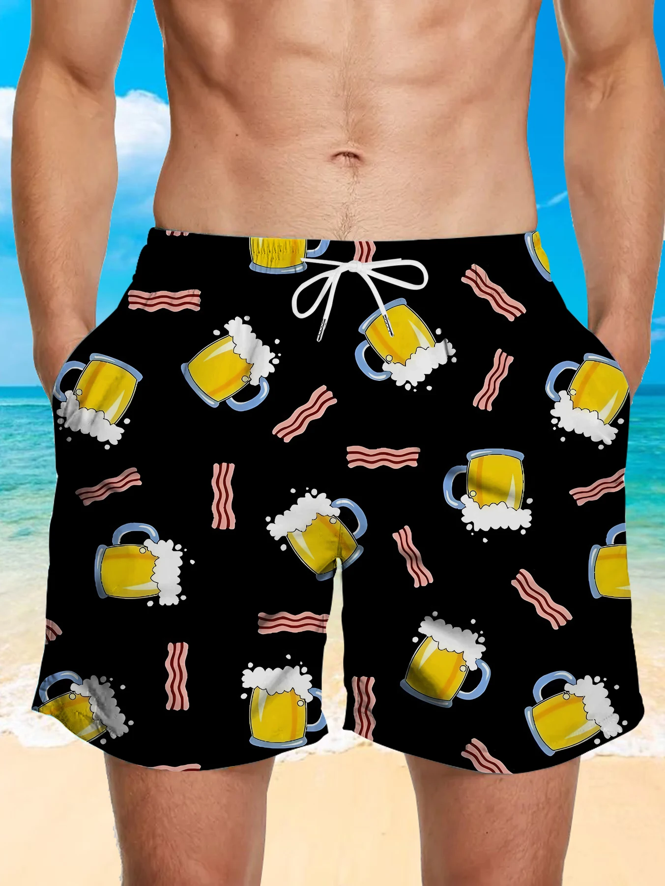 Men's Digital Printed Shorts Full Print Beach Pants Quick Dry Polyester Casual Trunks