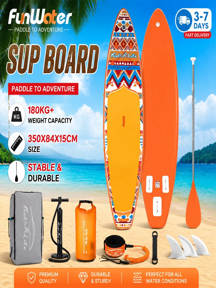 Funwater Wasserdichtes Aufblasbares Stand-Up-Paddle-Board 350x84x15cm 180KG Tragfähigkeit SUP-Board für Frauen Erwachsene Familie
