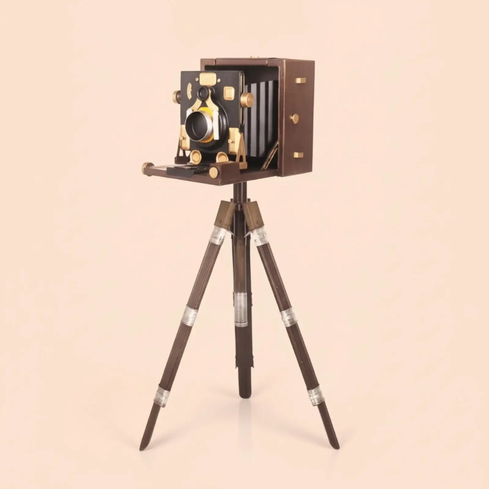 Camera Figurine with Tripod Retro Vintage Camera Model Tabletop Decor for Collectors, Photographers, Desk, Bookshelf, Studio