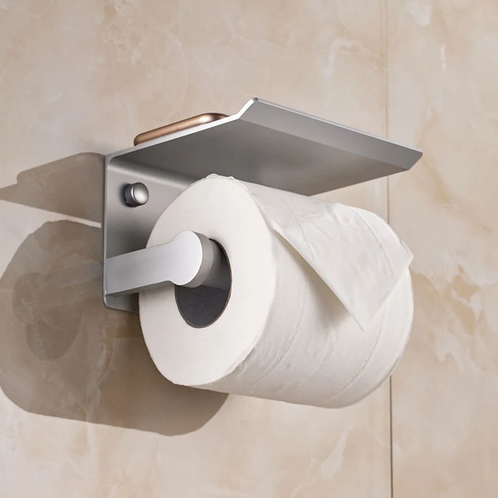 

Space Aluminum Bathroom Paper Phone Holder Shelf Rustproof Modern Design Wall Mount Screw Install Multi Purpose Towel Rack