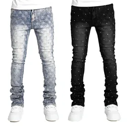 Jeans Denim Men Long Pants Flare Pant Hole Sheath High Waist Casual Punk Gothic Streetwear Straight Trousers Autumn Winter