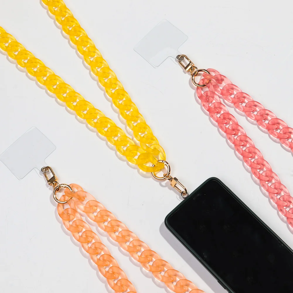 120cm Bevel Matte Acrylic Link Chain Mobile Phone Lanyard New Colorful Cellphone Cases Strap Necklace Accessories Women Jewelry