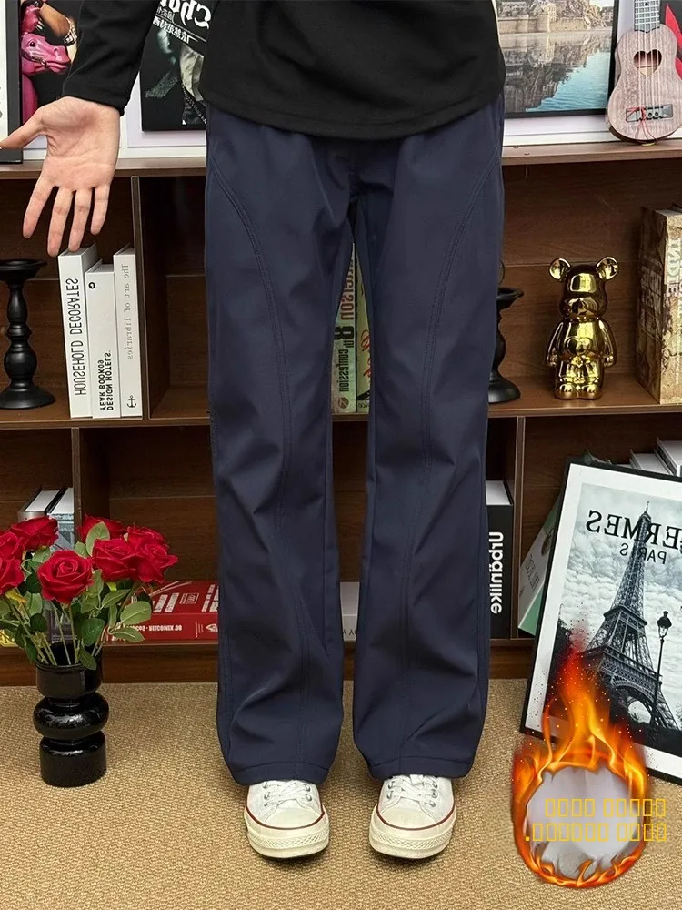 

Men's Outdoor Waterproof Fce-Lined Hiking Pants Straight Leg Casual Trousers Tee-Proof Soft ell Loose Fit Autumn Winter