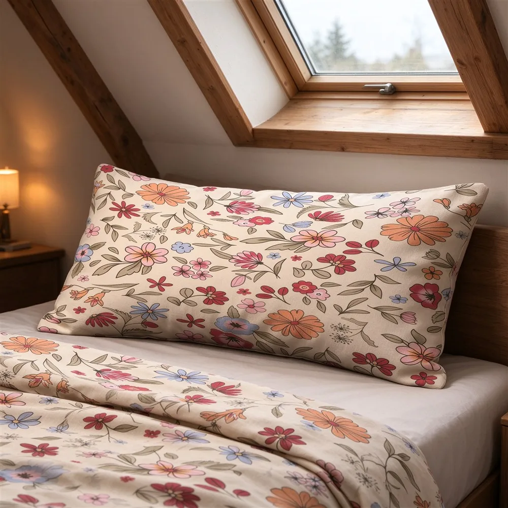 Blush Pink Warm Floral Print Long Pillow Cover, Comfortable Style, Attic Decorative, Polyester, Interior Decor, Elegant