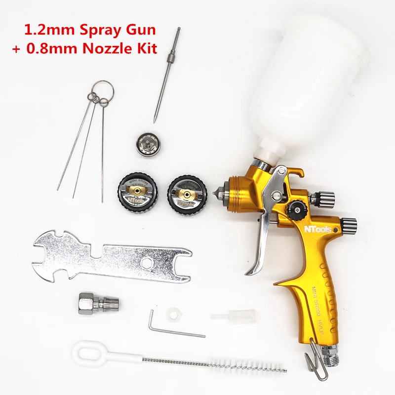 

1.2MM HVLP Spray Gun with 1.0mm Or 0.8MM Nozzles Needle Cap Automotive Air Paint Sprayer Gun Kit with 250cc Cap