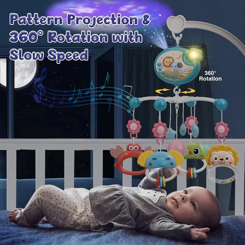 Mobile de berceau musical pour bébé de 0 à 6 mois, avec lumières, Projection musicale, jouets de berceau télécommandés pour nouveau-né