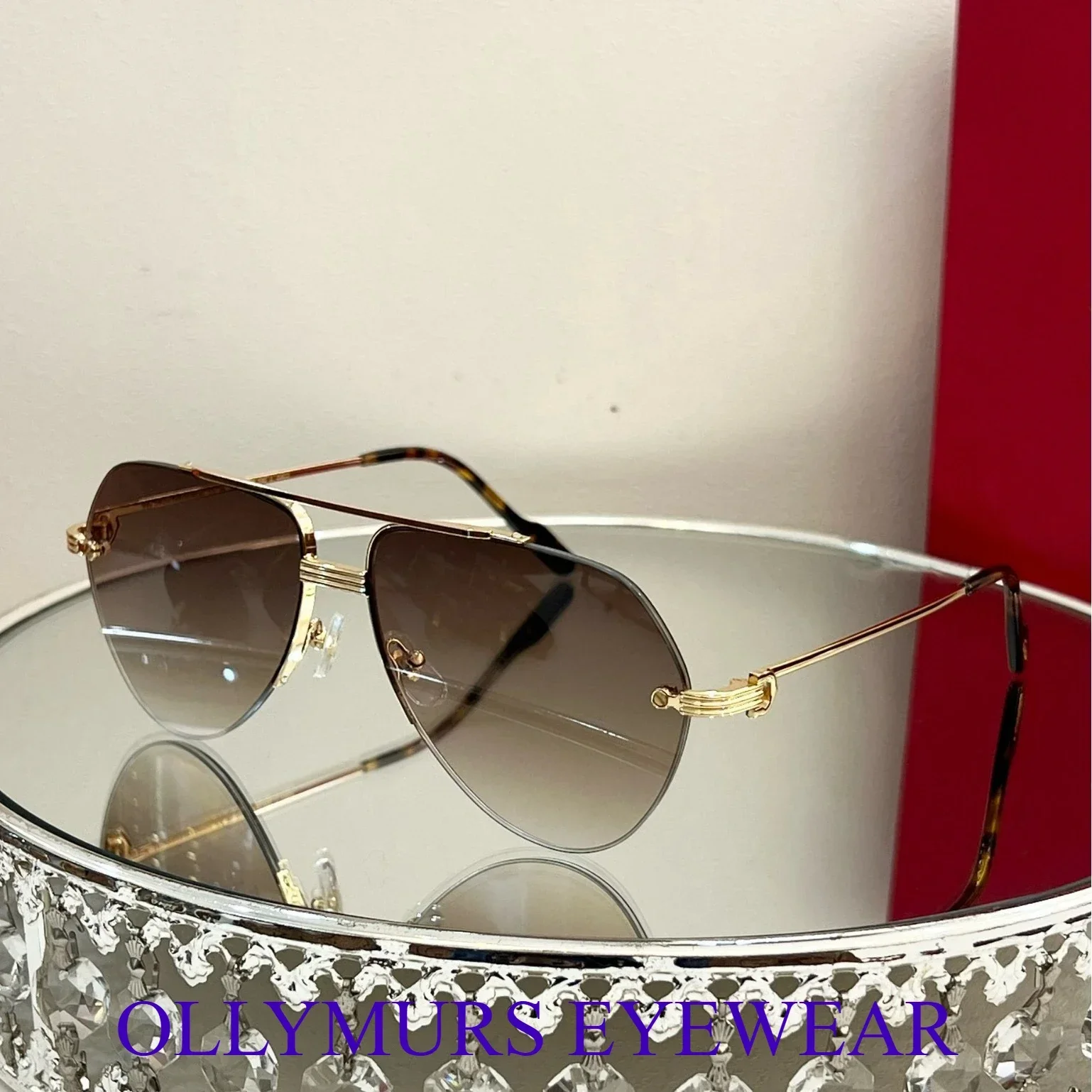 Ollymurs  Frameless Brushed SunglassesDesigner CT0427S CAR Card Home New Men's Comfortable Fashion Anti-ultraviolet Sunglasses