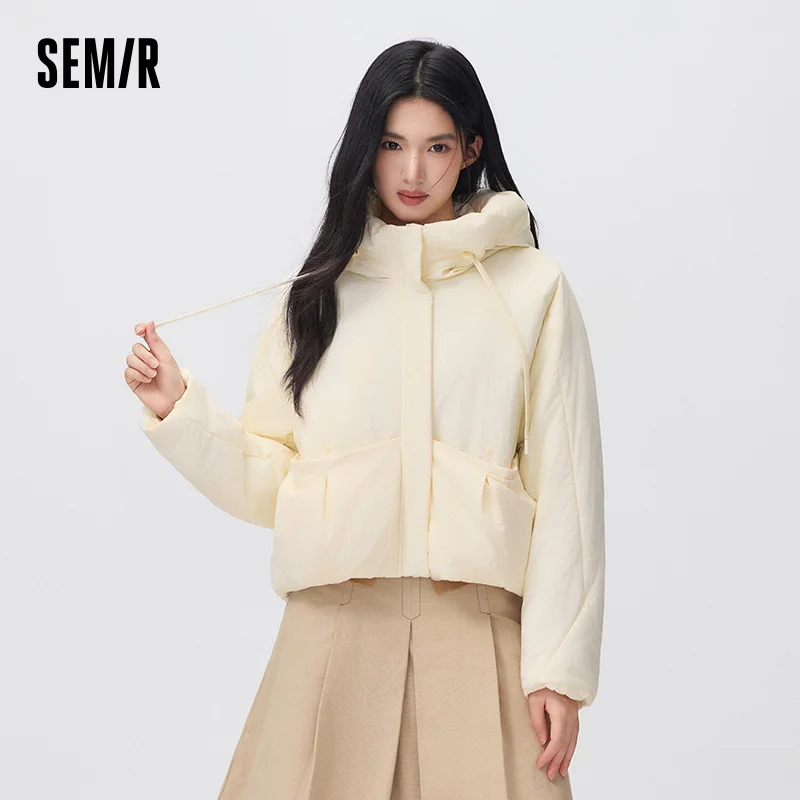 Semir Women Padded Jacket Hooded Textured Balloon Shape Loose Fit Minimal Style 2026 New Winter Daily Wear Urban Casual Style
