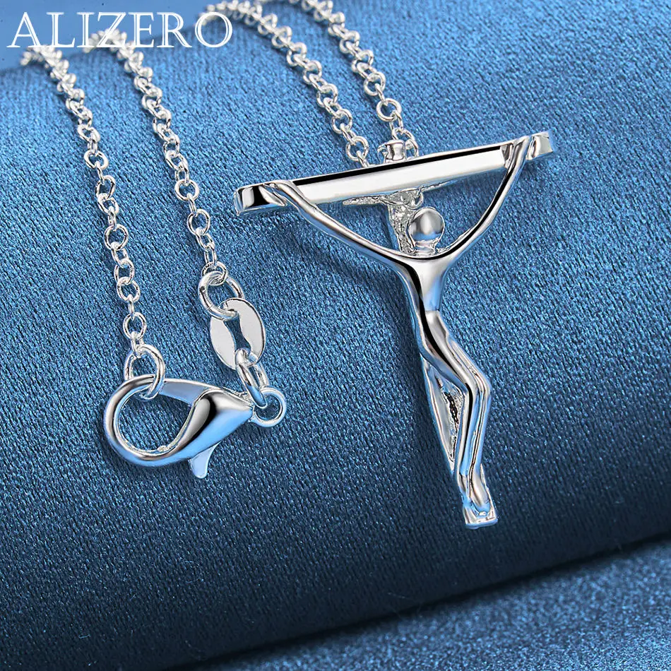 ALIZERO 925 Sterling Silver Jesus Cross Pendant Necklaces With 16-30 inch Chain Man Women Fashion Jewelry For Daily Wear