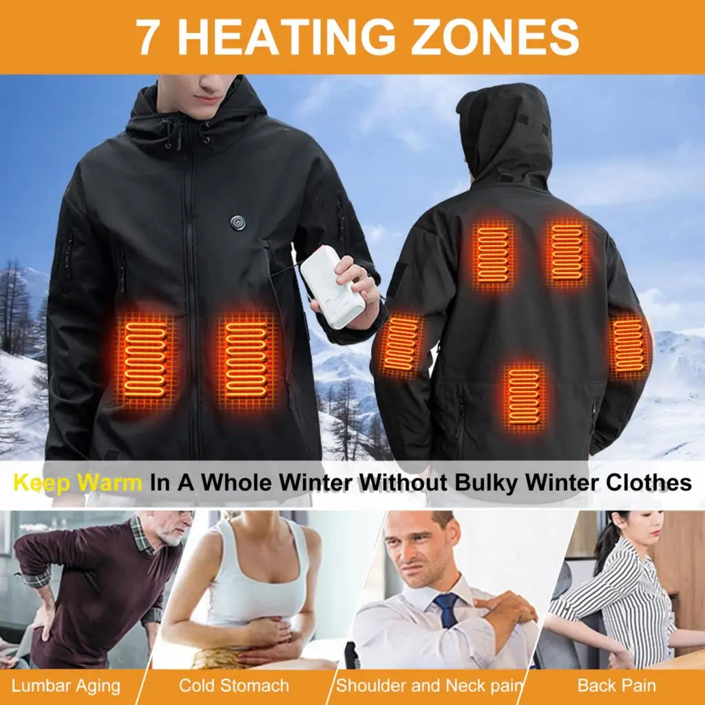 Winter Jacket Hooded Electric Heated Jacket USB Heating Jackets Camping Warm Winter Coat Heated Clothes M-4XL