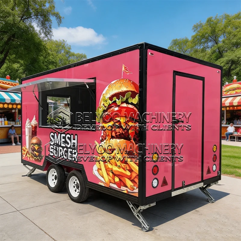 Belyoo Eiswagen BBQ Vollausgestatteter Food Truck Mobiler Fast-Food-Restaurant Taco Hot Dog Bier Bar Imbisswagen