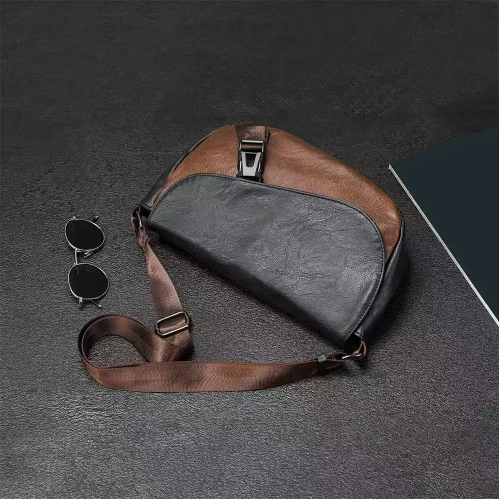 Crossbody Bag Retro Messenger Bag for Men Color Block Faux Leather Crossbody Shoulder Bag Travel Commuting Work Purse Faux