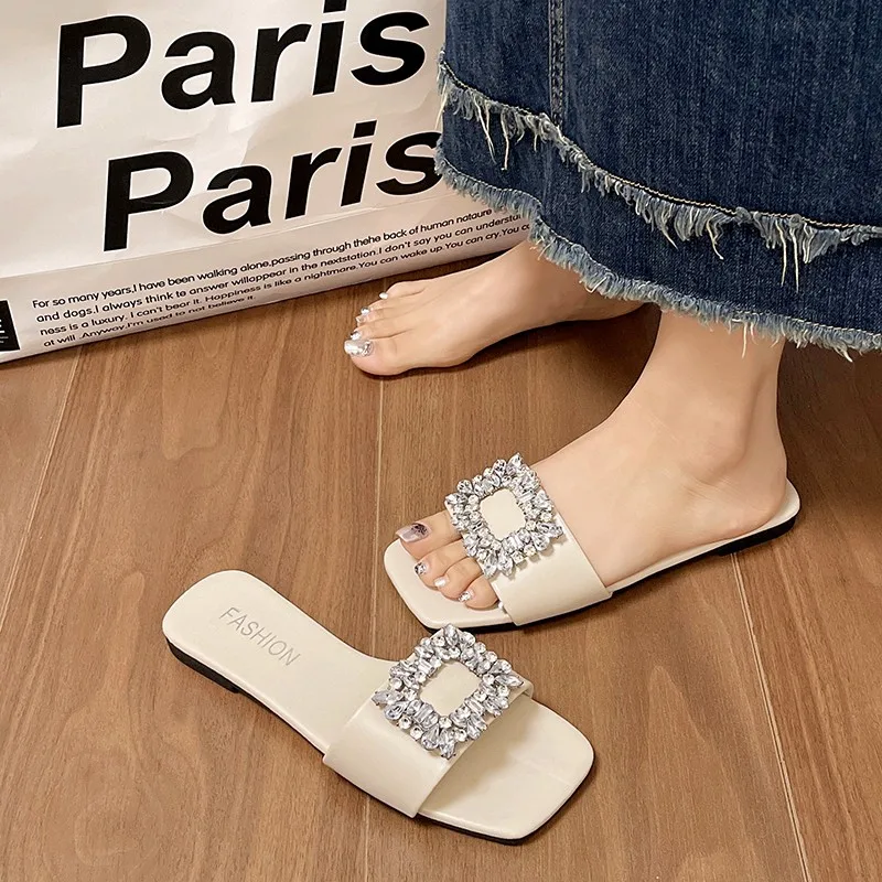 2023 Summer New Fashion Rhinestone Ladies Slippers Luxury Sandals Women Outdoor Beach Comfort Shoes Open Toed Flip-flops Female