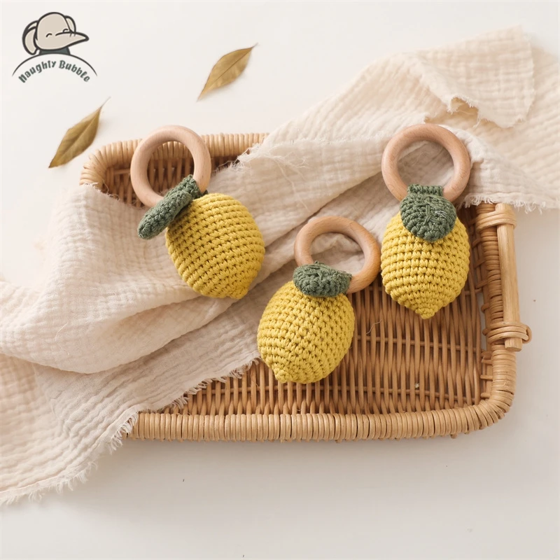 Children's Crochet Fruit Rattle Music Toy  For Lemon Rattle Bite Strength Exercise Comfort Toy Teether Newborn Toy  Rattle Gift