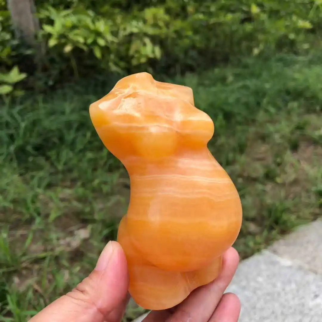 

10cm Natural Calcite Crystal Carved Pregnant Female Model Yellow Jade Topaz ROCK Sculpture Statue Stone Products Decorations