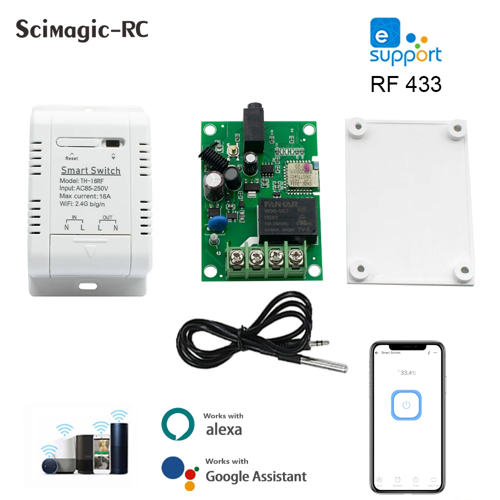 Più nuovo monitoraggio della temperatura modulo relè Wifi Smart Switch AC85-250V 110V 220V 16A/3500W compatibile con l\'app EWeLink Alexa