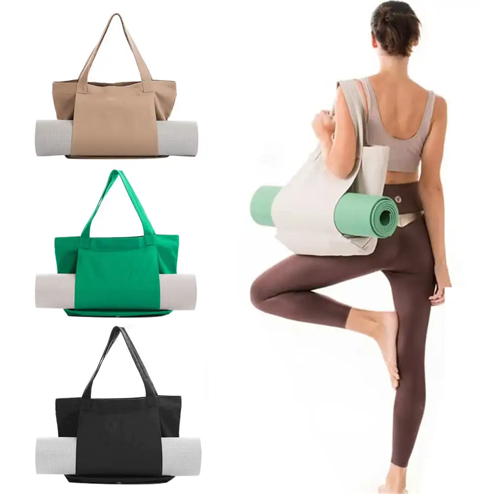 Yoga Mat Storage Tote Bag Collapsible Washable Canvas Shoulder Outdoor Sports Fitness Pilates Large Capacity Fitness Tote Bag