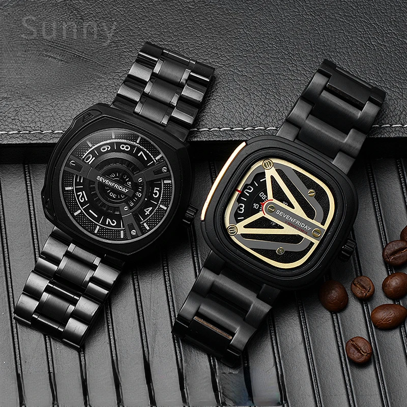 Cinturino per orologio in acciaio inossidabile per cinturino Seven Friday M2/Q201/02/03 Bracciale per orologio da uomo in acciaio massiccio nero 28 mm