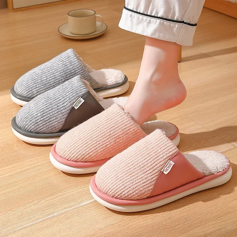 Pantoufles de maison en peluche pour hommes et femmes, toboggans en fourrure décontractés, chaussures souples pour couples, appartements de sol de