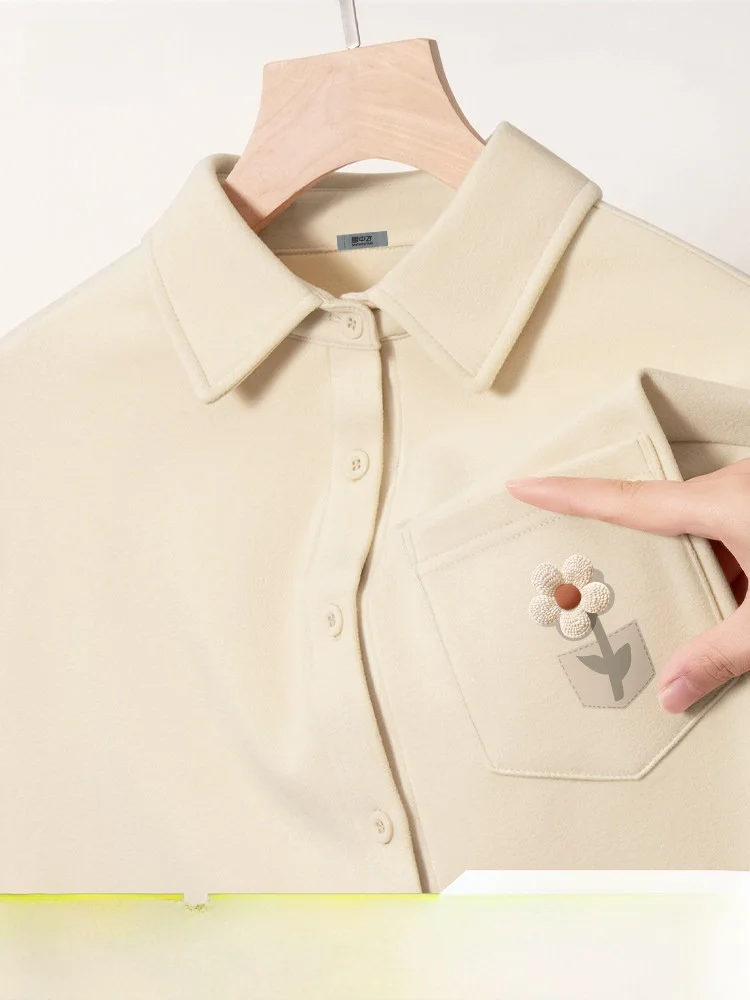 

Snow Flng Women's Fce Lined irt Casual Loose Long Sve Spring New Sle Velvet Feel Outerwear Faionable Fem Gar...