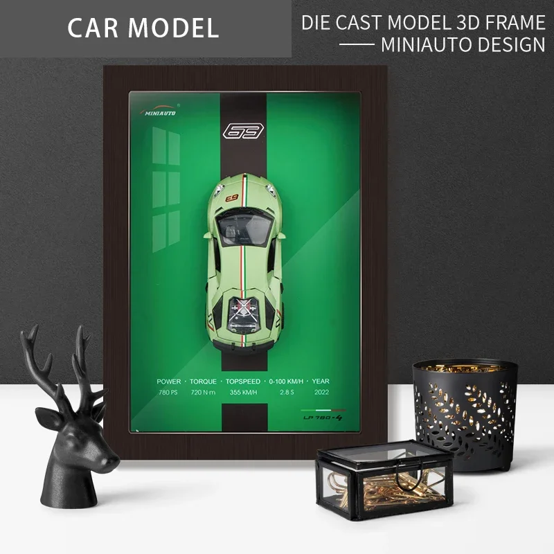 1:32 Sports Car Model 3D Photo Frame Alloy Metal Auto Simulation Racing Toy Hot Fast Furious Wheel Kid Gift Decoration Pull Back