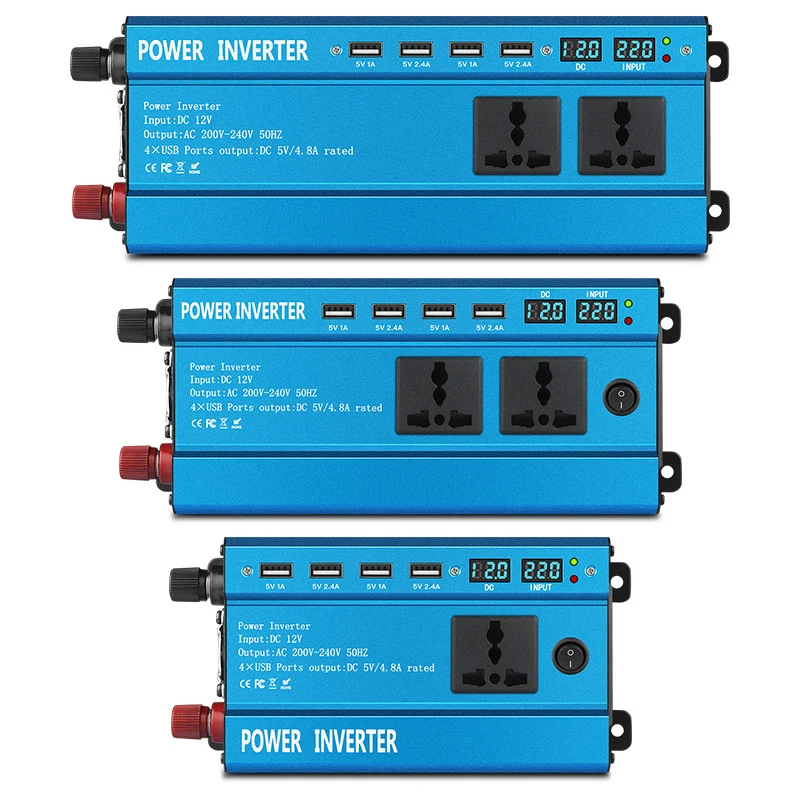 High quality universal socketInverter 500W/1200W/1600W/2200W DC 12V/24V To 220V AC Transformer Converter 4 USB LED Dual Display