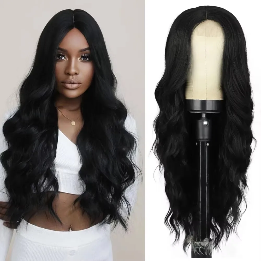 

Синтетический длинный объемный парик для чернокожих женщин и девочек, 26 дюймов, средняя часть, кружевная линия волос, термостойкий парик для ежедневного использования на вечеринке