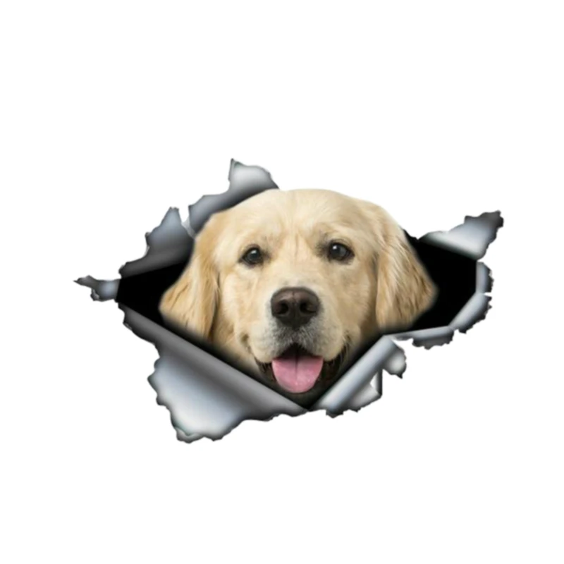 LYKX Golden Retriever Torn Metal Bumper Funny Car Stickers Window Trunk Animal 3D Styling Reflective PVC Decal,13cm*8.8cm