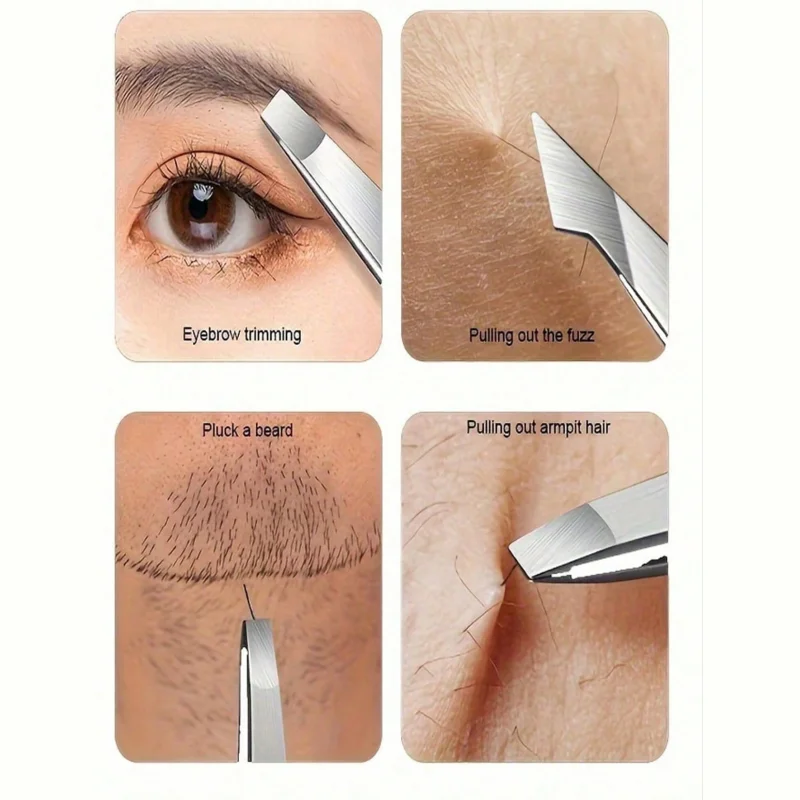 4피스 전문가용 핀셋 세트 눈썹 제거, 수염 제거, 스테인리스 스틸 각진 핀셋 도구 제모 도구