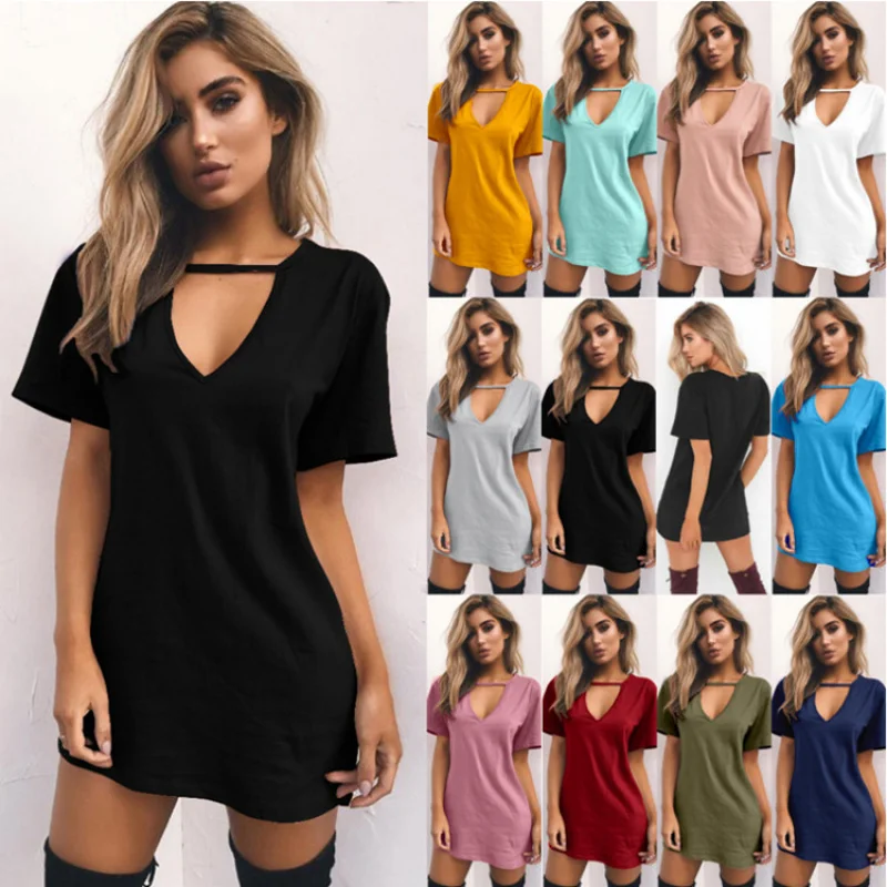 

Summer deep V-neck short-sleeved loose casual dress