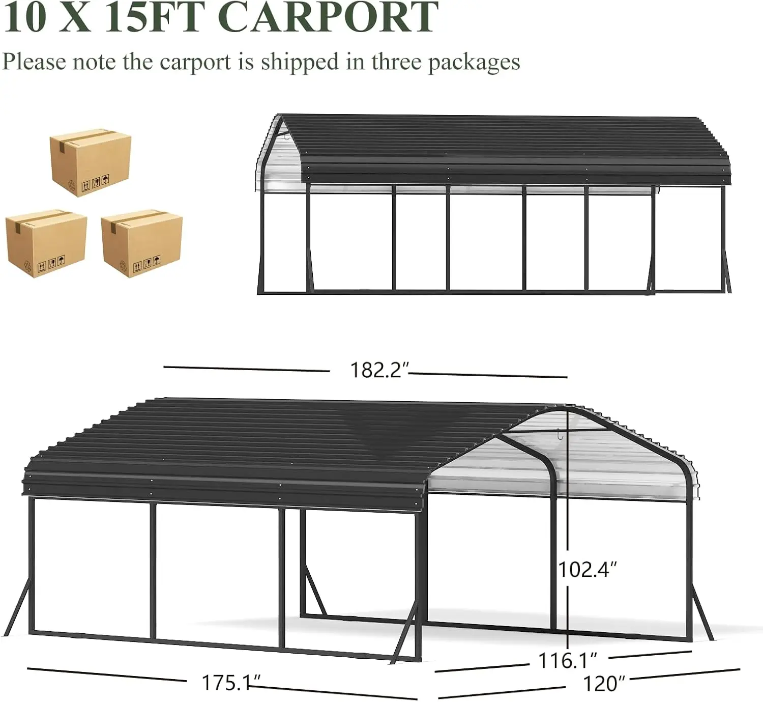 Carport de Fédération en Métal avec Base Améliorée et Structure de Cadre de Pompage, Transport, Modifications, Galvanisé, 10x15