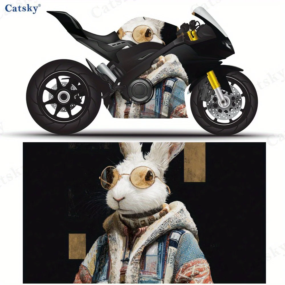 風変わりな装いをしたウサギのバイクフィルム、バイクのカスタマイズ用pvcフィルム、耐久性のある粘着ステッカー